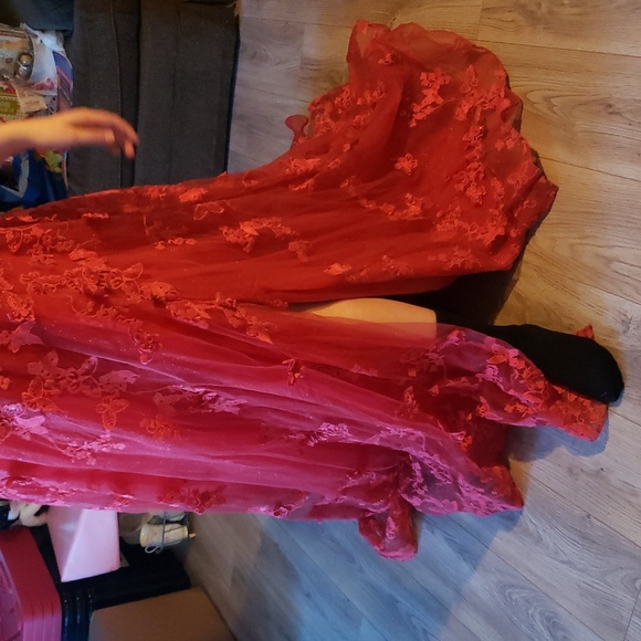 Elegant Red Floral Ball Gown - Picture 9 of 15